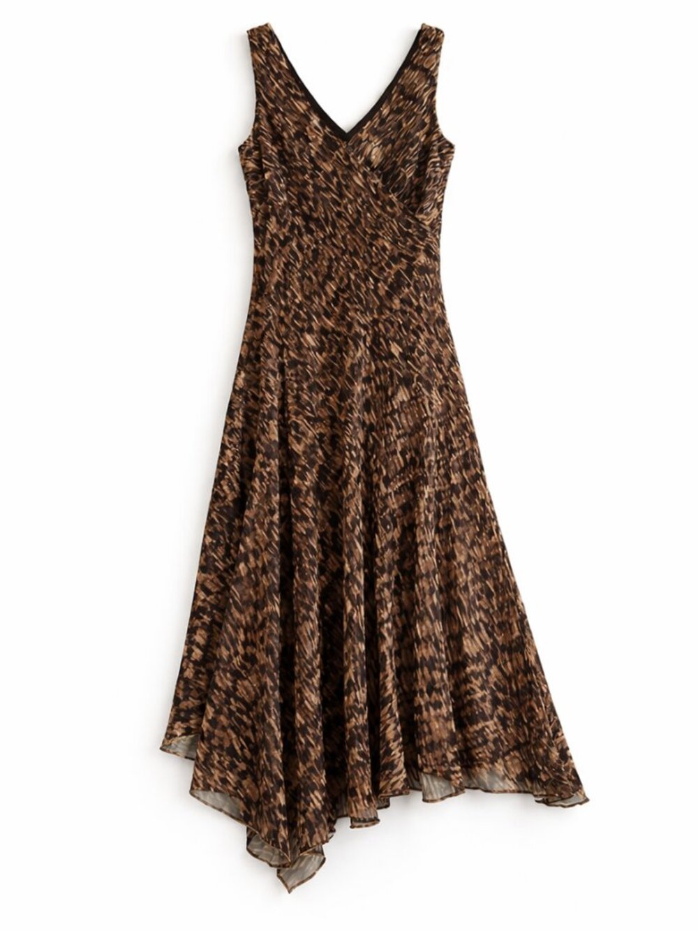 Y2K Evan-Picone Womens Brown Abstract Print V-Neck Handkerchief Hem Dress 6
